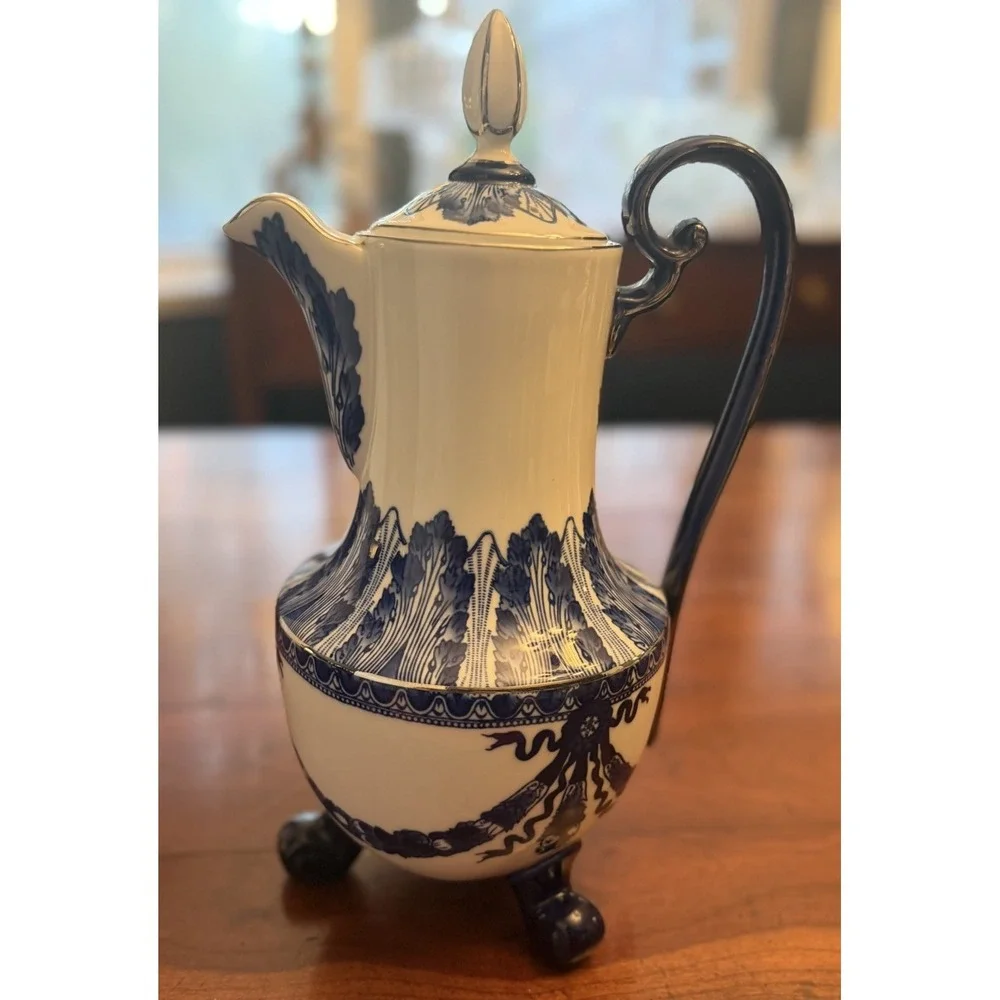 Bombay Company Blue White Rosette Porcelain Coffee Pot 13.5